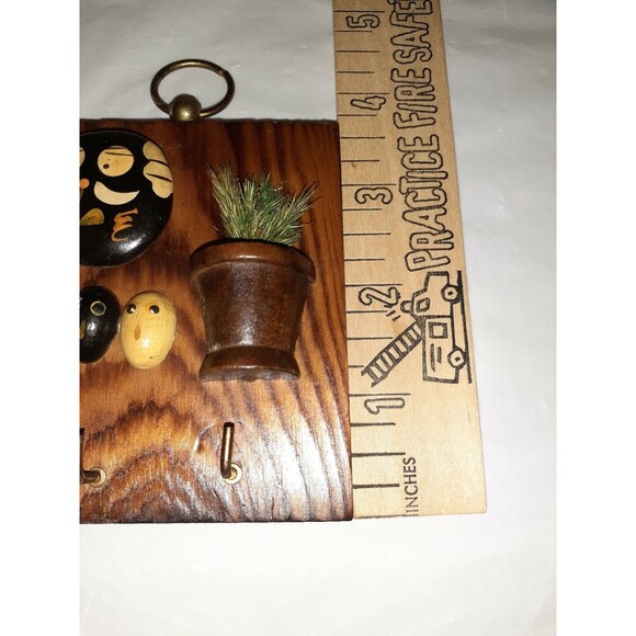 Vintage Handcrafted Keyhook Painted Rocks Stained Wood Backing Boho Ecclectic - Picture 6 of 12